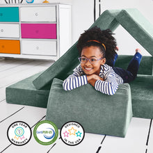 Load image into Gallery viewer, Yourigami Kids and Toddler Play Couch, Convertible Folding Sofa, Durable Foam Modular Design, Green Meadows
