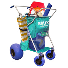 Load image into Gallery viewer, RollX Beach Cart with 4 Balloon Wheels for Sand, Foldable Storage Wagon with Rear 13 Inch Beach Tires, Front 7 Inch Beach Tires (Pump Included) (Seafoam)
