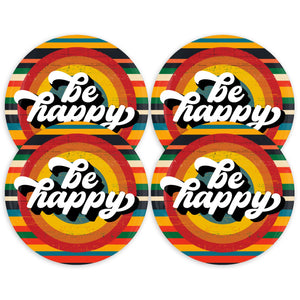 Be Happy 3.5 inch Round Coasters