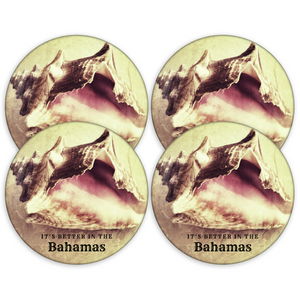 It's Better In The Bahamas Conch Shell 3.5 Inch Round Coasters