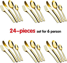 Load image into Gallery viewer, Modern Gold-Plated Silverware Set Stainless Steel Flatware Service for 6 (24 Pcs)
