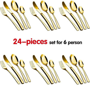 Modern Gold-Plated Silverware Set Stainless Steel Flatware Service for 6 (24 Pcs)