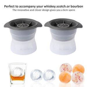 Ice Ball Maker Mold 2.5In -4X- Silicone Lid Large round Sphere Cube for Whiskey