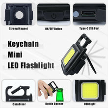 Load image into Gallery viewer, Mini USB Rechargeable LED Flashlight COB Work Lamp Torch Portable Keychain Light
