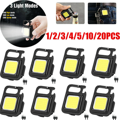 Mini USB Rechargeable LED Flashlight COB Work Lamp Torch Portable Keychain Light