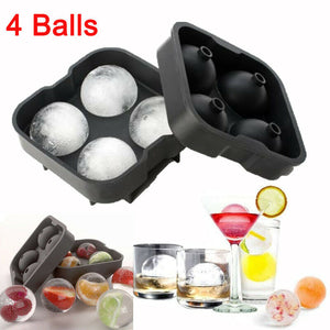 Ice Ball Maker Mold 2.5In -4X- Silicone Lid Large round Sphere Cube for Whiskey