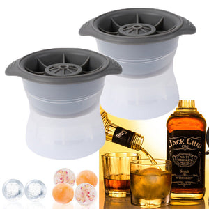 Ice Ball Maker Mold 2.5In -4X- Silicone Lid Large round Sphere Cube for Whiskey