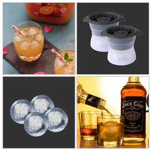 Ice Ball Maker Mold 2.5In -4X- Silicone Lid Large round Sphere Cube for Whiskey