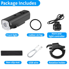 Load image into Gallery viewer, USB Rechargeable LED Bicycle Headlight Cycling Bike Head Light Front Lamp + Horn
