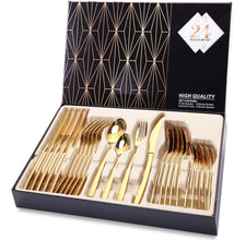 Load image into Gallery viewer, Modern Gold-Plated Silverware Set Stainless Steel Flatware Service for 6 (24 Pcs)
