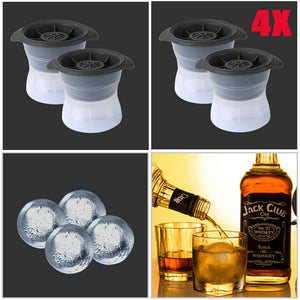 Ice Ball Maker Mold 2.5In -4X- Silicone Lid Large round Sphere Cube for Whiskey