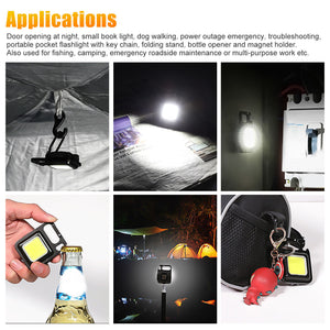 Mini USB Rechargeable LED Flashlight COB Work Lamp Torch Portable Keychain Light