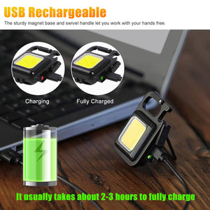 Mini USB Rechargeable LED Flashlight COB Work Lamp Torch Portable Keychain Light