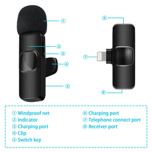 Wireless Lavalier Microphone Audio Video Recording Mini Mic for Android/Iphone