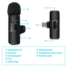 Load image into Gallery viewer, Wireless Lavalier Microphone Audio Video Recording Mini Mic for Android/Iphone
